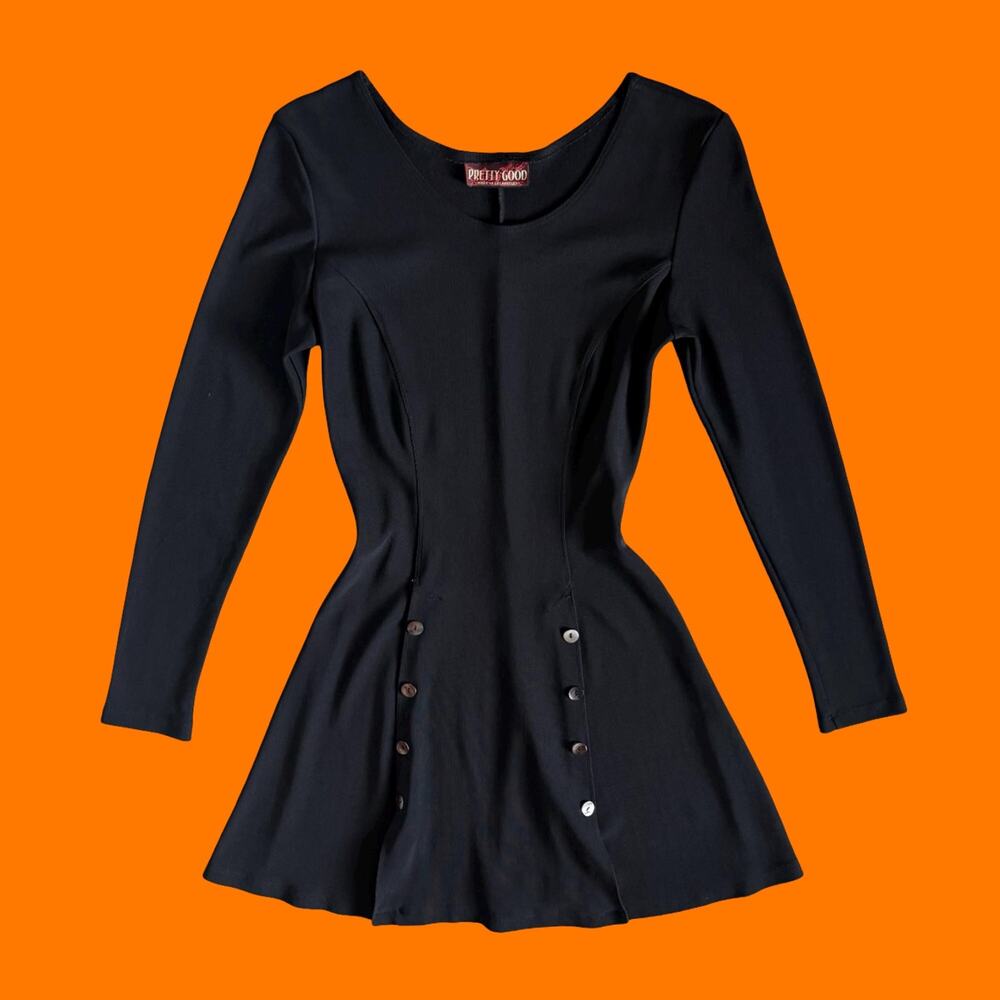 90's vintage black goth steampunk bodycon long sleeve mini dress S/M